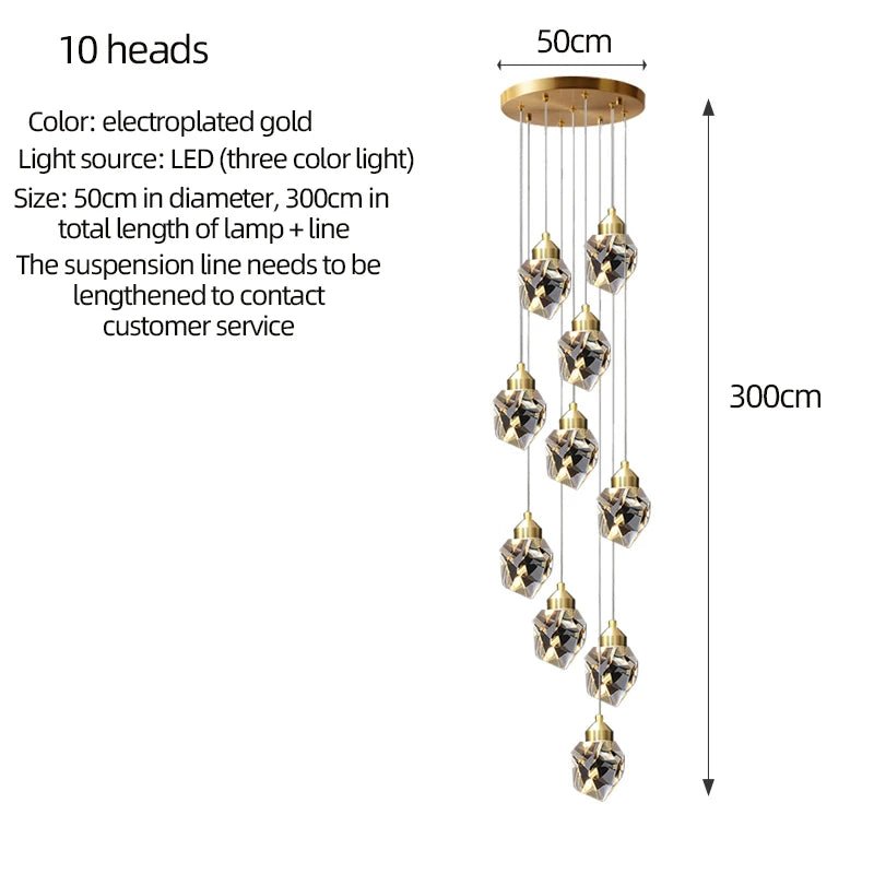 Gold Crystal Staircase Chandelier for Living Room and Foyer - Hans Lumiere