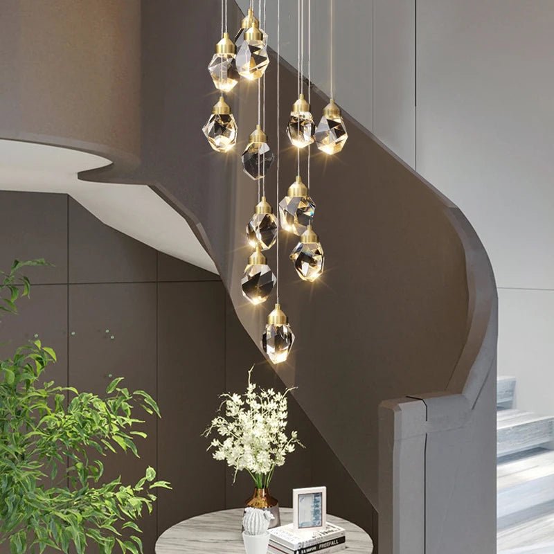 Gold Crystal Staircase Chandelier for Living Room and Foyer - Hans Lumiere