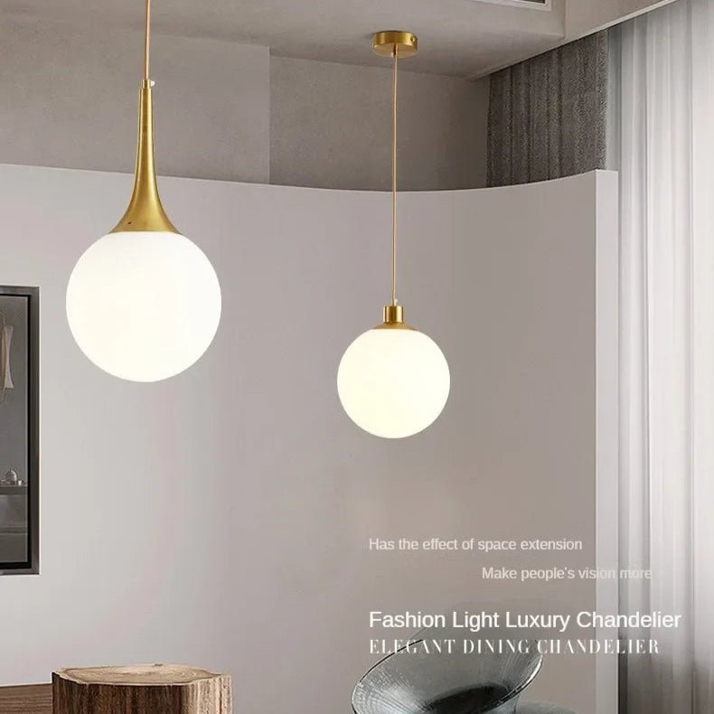 Gold Milk White Round Ball Pendant Light - Hans Lumiere
