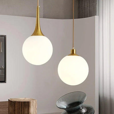 Gold Milk White Round Ball Pendant Light - Hans Lumiere