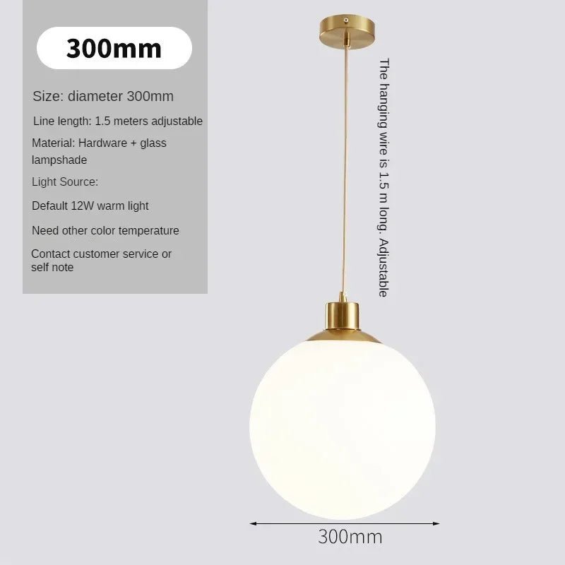 Gold Milk White Round Ball Pendant Light - Hans Lumiere