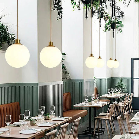 Gold Milk White Round Ball Pendant Light - Hans Lumiere