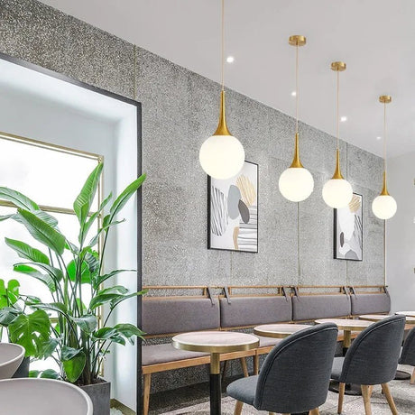 Gold Milk White Round Ball Pendant Light - Hans Lumiere