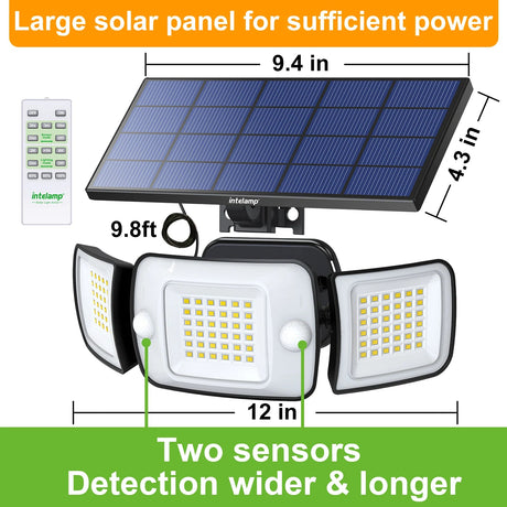 Intelamp Solar Security Flood Light – 3-Head Dual Motion Sensor, 270° - Hans Lumiere
