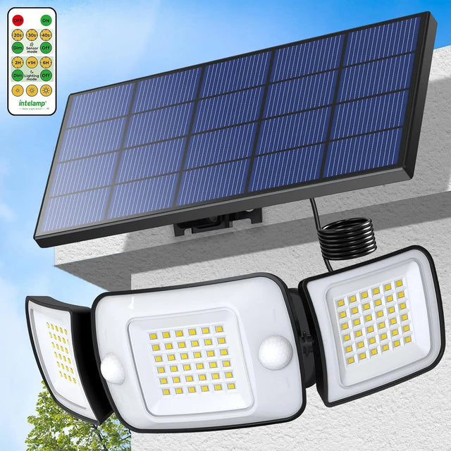 Intelamp Solar Security Flood Light – 3-Head Dual Motion Sensor, 270° - Hans Lumiere