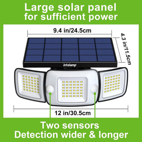 Intelamp Solar Security Flood Light – Dual Motion Sensor, 270° Wide Angle - Hans Lumiere