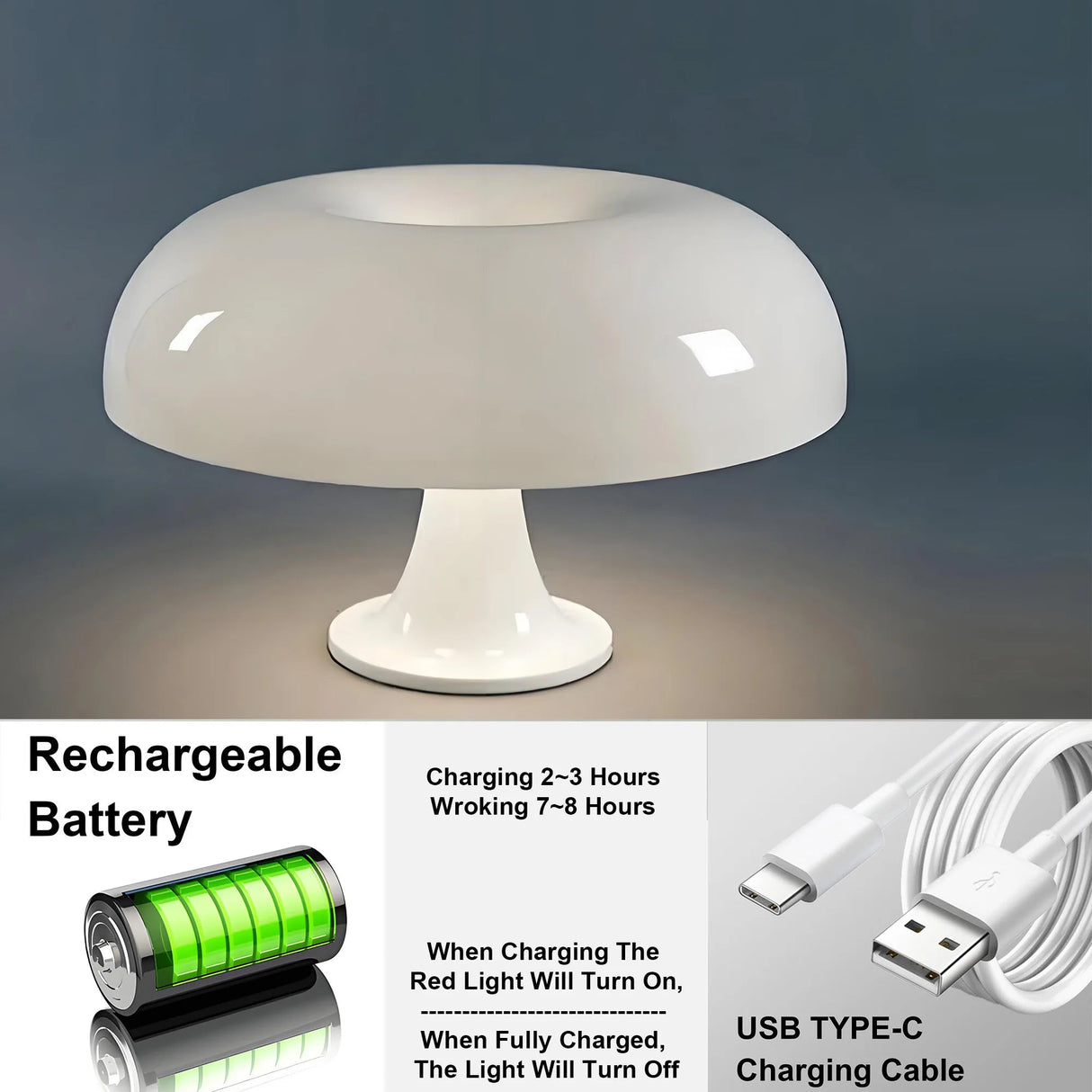 Italian Designer Led Mushroom Table Lamp - Hans Lumiere