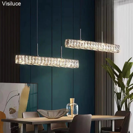 Italian Minimalist Line Long Luxury Crystal Chandelier - Hans Lumiere