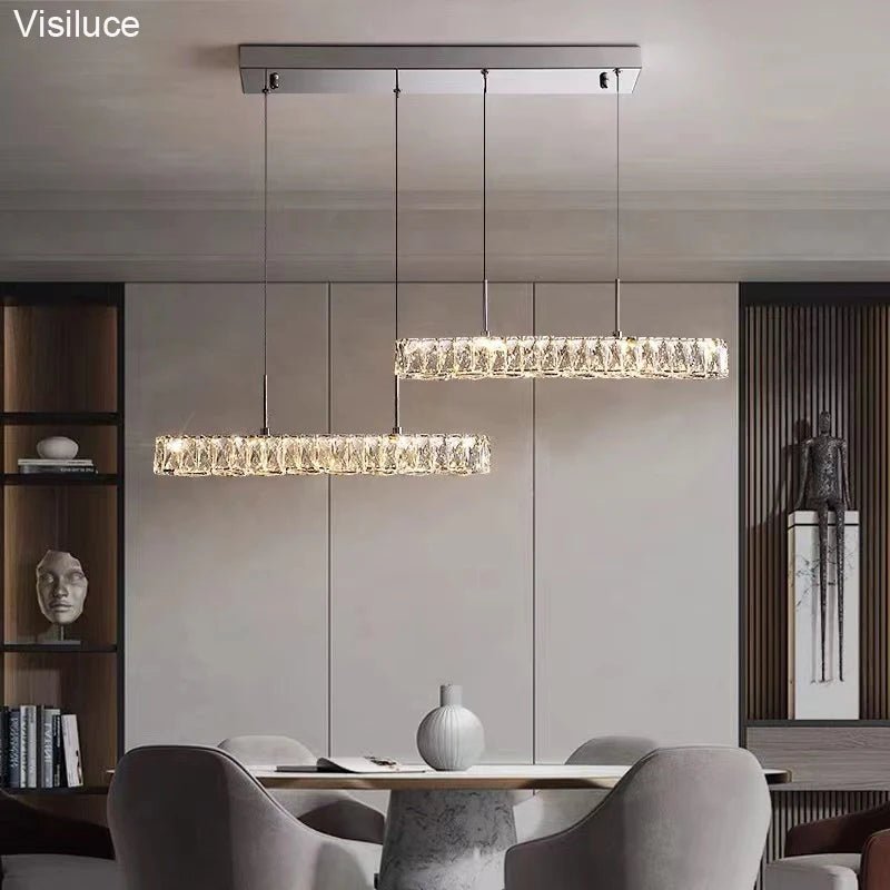 Italian Minimalist Line Long Luxury Crystal Chandelier - Hans Lumiere