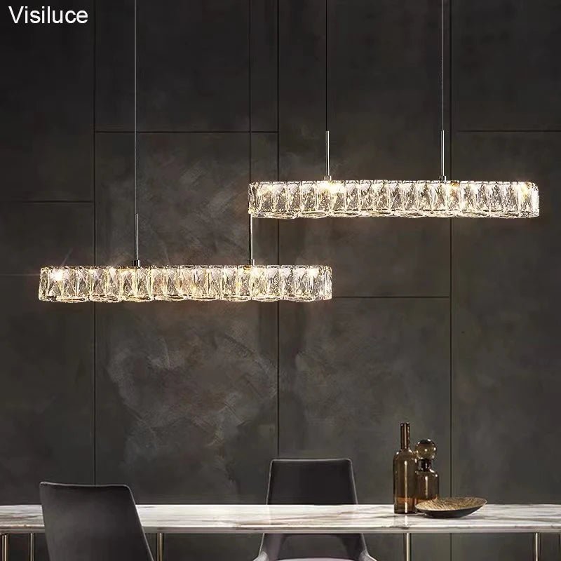 Italian Minimalist Line Long Luxury Crystal Chandelier - Hans Lumiere