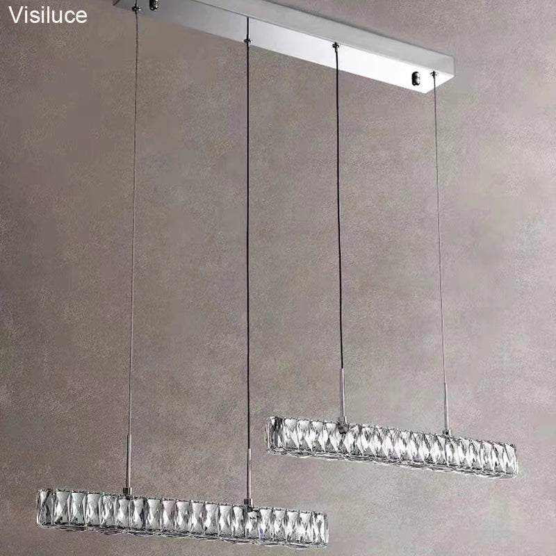 Italian Minimalist Line Long Luxury Crystal Chandelier - Hans Lumiere