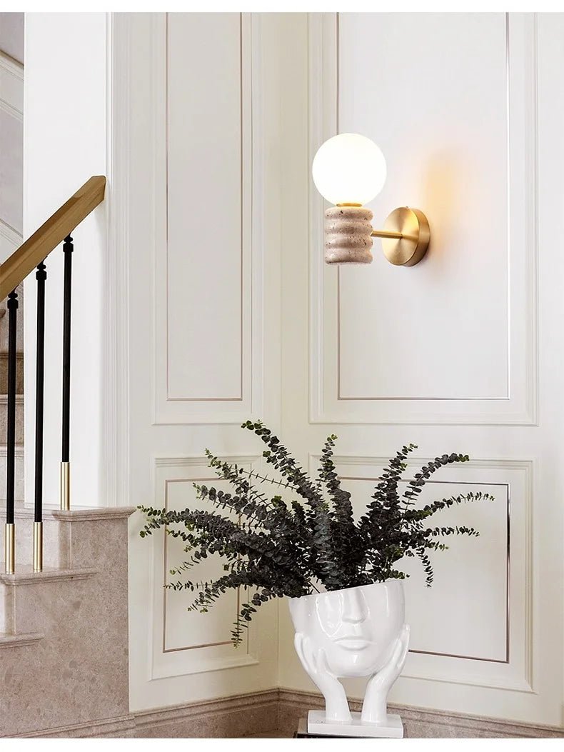 Japanese Fresh Natural Yellow Travertine Wall Lamp - Hans Lumiere
