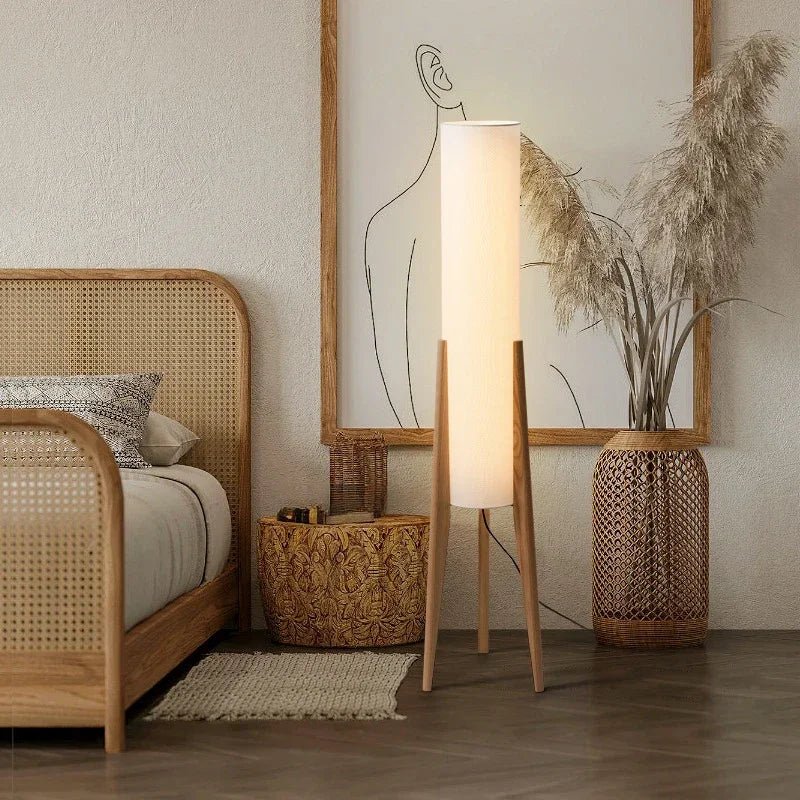 Japanese Retro Wabi-Sabi Solid Wood Floor Lamp - Hans Lumiere