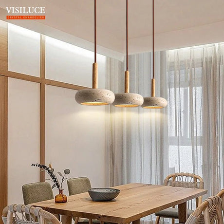 Japanese Style Stone Wood LED Pendant Lamp - Hans Lumiere
