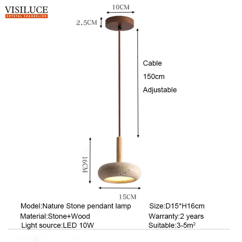 Japanese Style Stone Wood LED Pendant Lamp - Hans Lumiere
