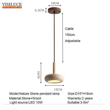 Japanese Style Stone Wood LED Pendant Lamp - Hans Lumiere