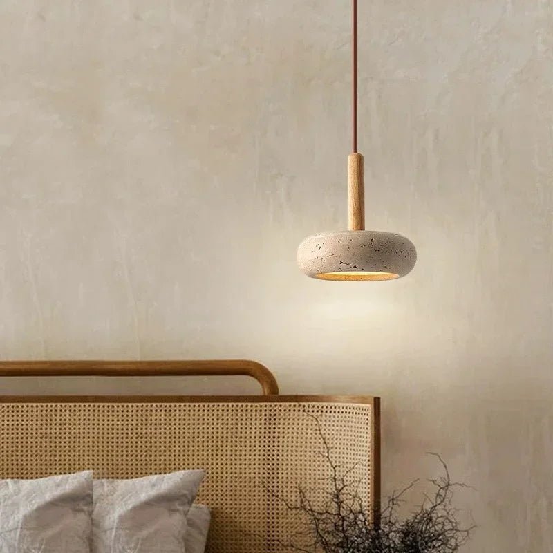 Japanese Style Stone Wood LED Pendant Lamp - Hans Lumiere