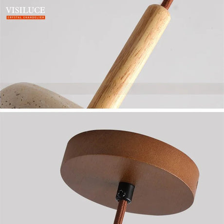 Japanese Style Stone Wood LED Pendant Lamp - Hans Lumiere