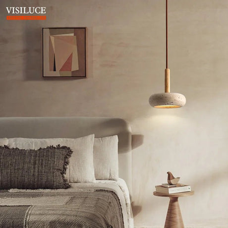 Japanese Style Stone Wood LED Pendant Lamp - Hans Lumiere