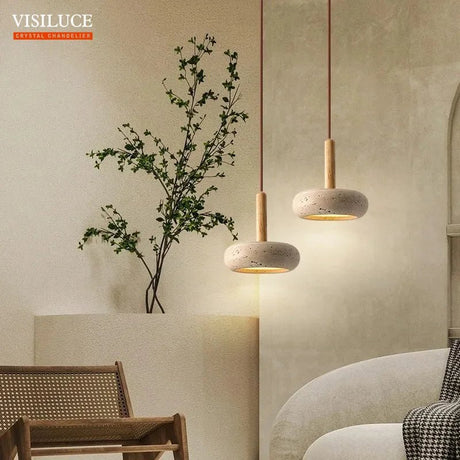 Japanese Style Stone Wood LED Pendant Lamp - Hans Lumiere