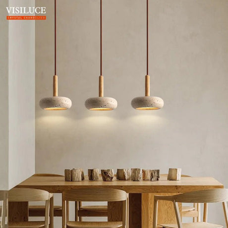 Japanese Style Stone Wood LED Pendant Lamp - Hans Lumiere