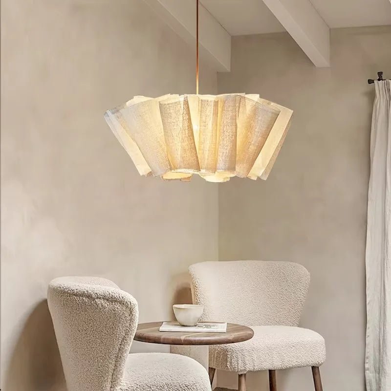 Japanese Wabi Sabi Handmade Fabric Lampshade LED Chandelier - Hans Lumiere