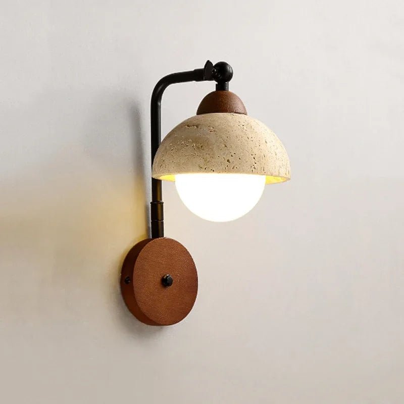 Japanese Warm Yellow Travertine Half Circle Atmosphere LED Light - Hans Lumiere