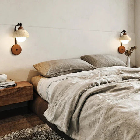 Japanese Warm Yellow Travertine Half Circle Atmosphere LED Light - Hans Lumiere