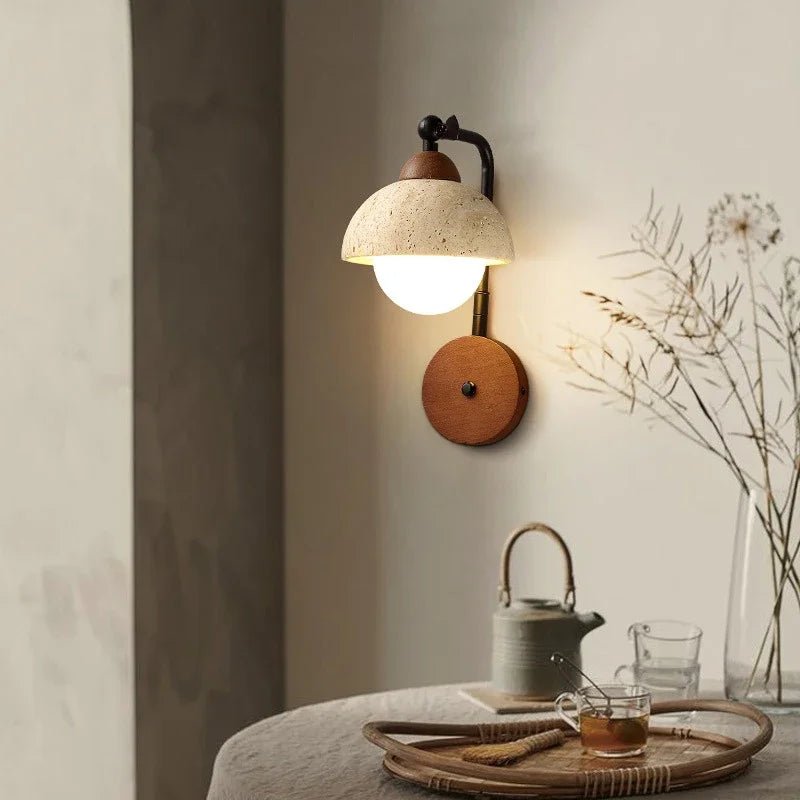 Japanese Warm Yellow Travertine Half Circle Atmosphere LED Light - Hans Lumiere