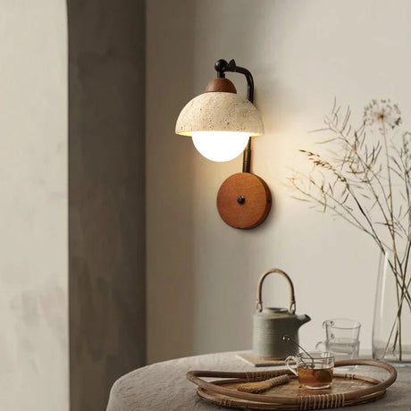 Japanese Warm Yellow Travertine Half Circle Atmosphere LED Light - Hans Lumiere