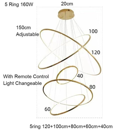 Large Gold Circle Steel Ring LED Chandelier - Hans Lumiere