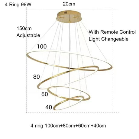 Large Gold Circle Steel Ring LED Chandelier - Hans Lumiere