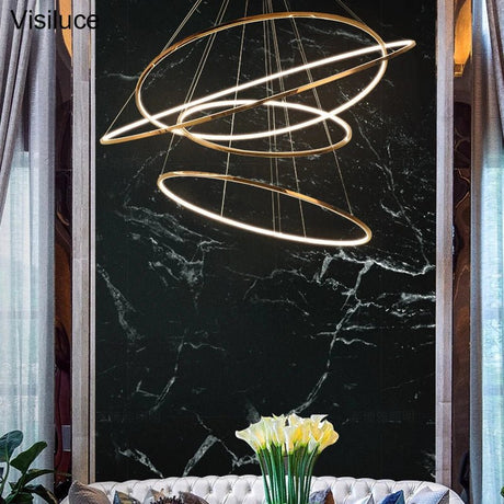 Large Gold Circle Steel Ring LED Chandelier - Hans Lumiere