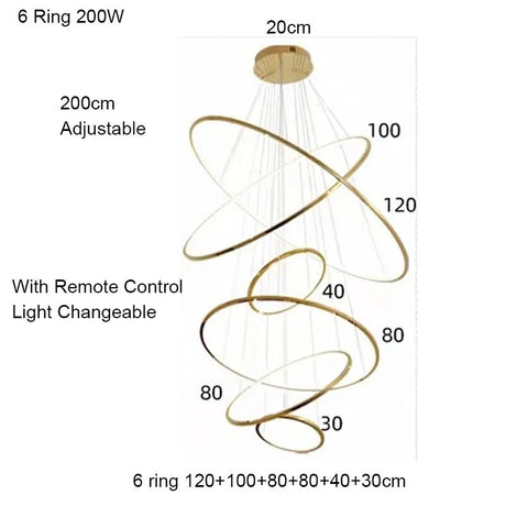 Large Gold Circle Steel Ring LED Chandelier - Hans Lumiere