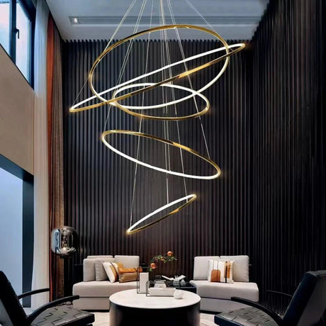 Large Gold Circle Steel Ring LED Chandelier - Hans Lumiere