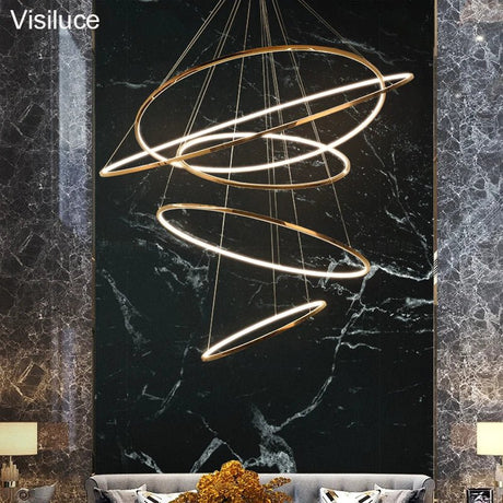 Large Gold Circle Steel Ring LED Chandelier - Hans Lumiere