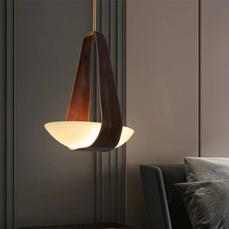 Leather Pendant Chandelier – Modern Nordic Ceiling Light - Hans Lumiere