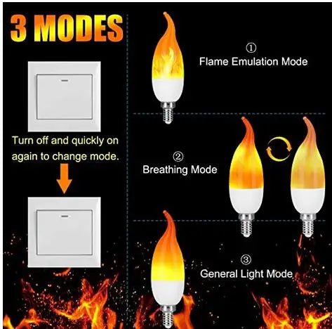 LED Flickering Flame Candelabra Bulbs E12 E14 E27, 1.2W 1800K, 3 Modes, 8 Pack - Hans Lumiere