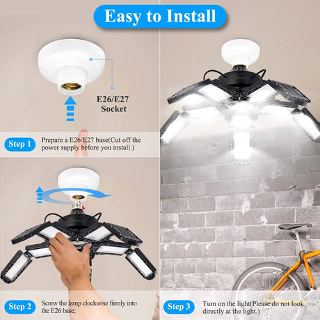 LED Garage Ceiling Shop Work Lighting With 10 Adjustable Panels - Hans Lumiere
