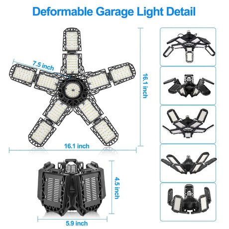 LED Garage Ceiling Shop Work Lighting With 10 Adjustable Panels - Hans Lumiere
