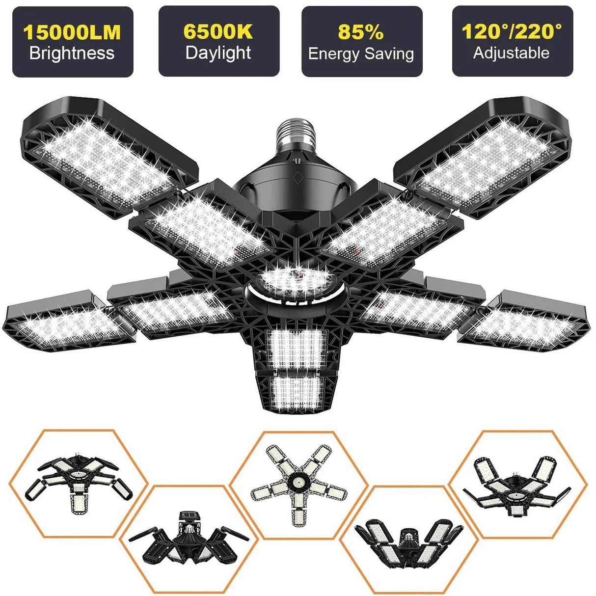 LED Garage Ceiling Shop Work Lighting With 10 Adjustable Panels - Hans Lumiere