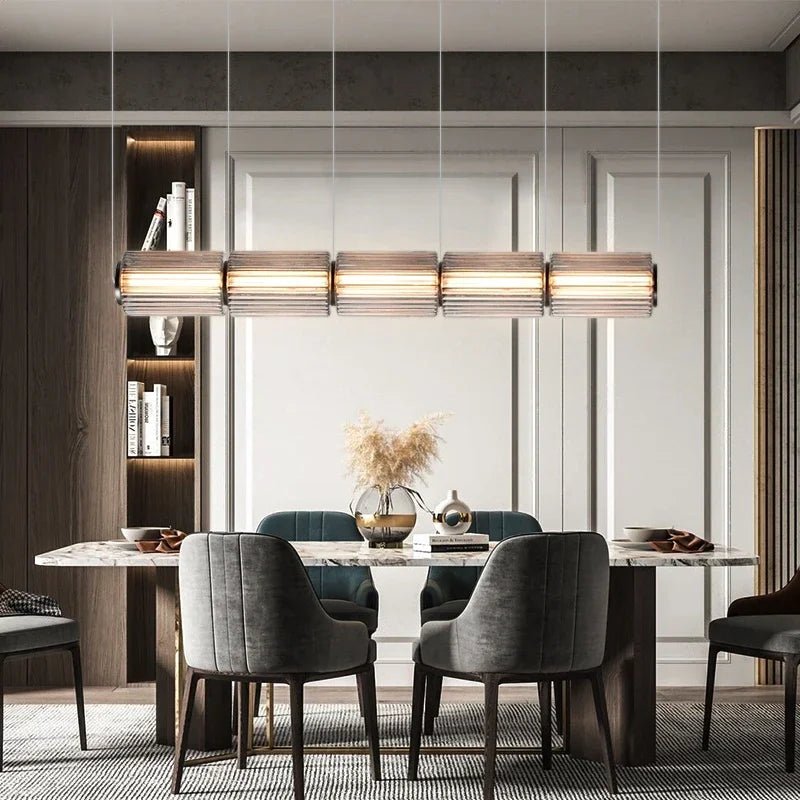 Long Stripe Smoke Gray Glass Lampshade Pendant Light - Hans Lumiere