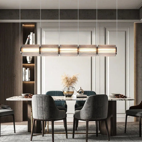 Long Stripe Smoke Gray Glass Lampshade Pendant Light - Hans Lumiere