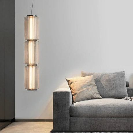 Long Stripe Smoke Gray Glass Lampshade Pendant Light - Hans Lumiere