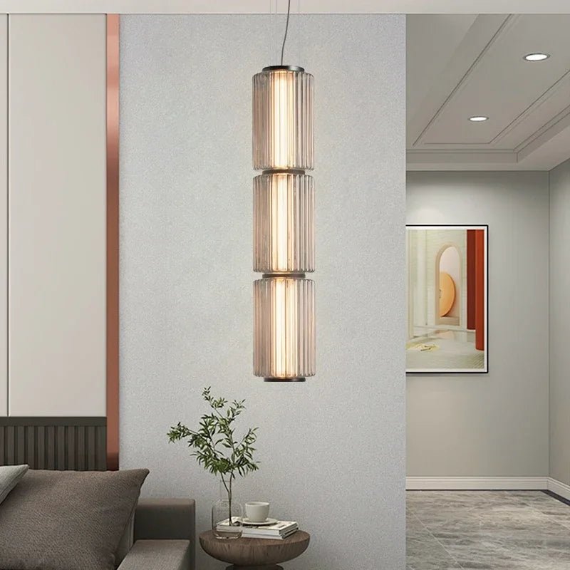 Long Stripe Smoke Gray Glass Lampshade Pendant Light - Hans Lumiere