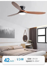 Low-Profile Wood Blade Ceiling Fan with LED Light &amp; Remote - Hans Lumiere