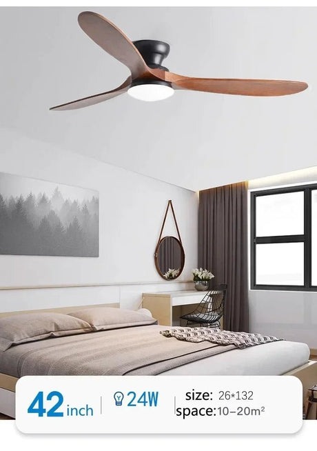 Low-Profile Wood Blade Ceiling Fan with LED Light &amp; Remote - Hans Lumiere