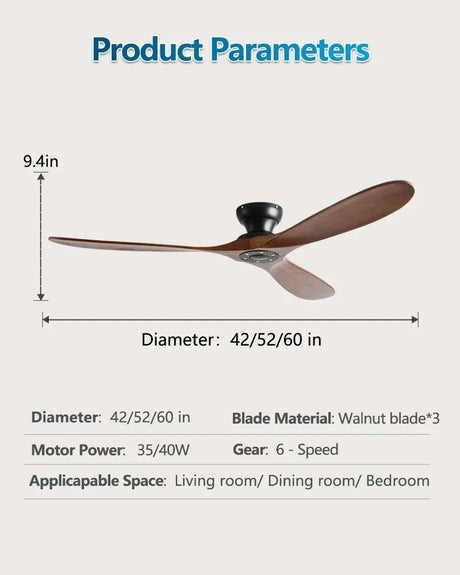 Low-Profile Wood Blade Ceiling Fan with LED Light &amp; Remote - Hans Lumiere