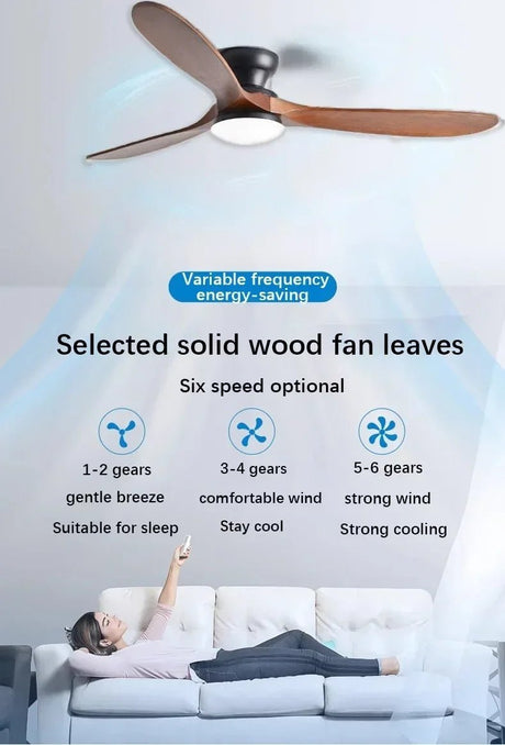 Low-Profile Wood Blade Ceiling Fan with LED Light &amp; Remote - Hans Lumiere