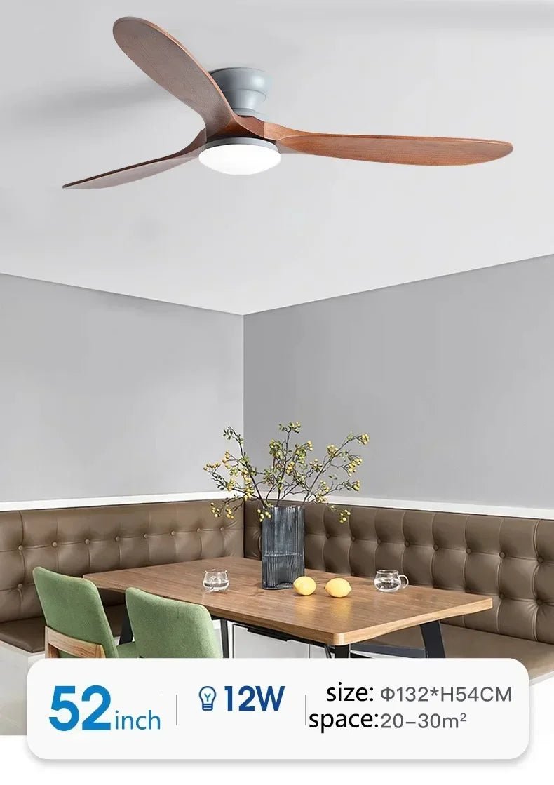 Low-Profile Wood Blade Ceiling Fan with LED Light &amp; Remote - Hans Lumiere